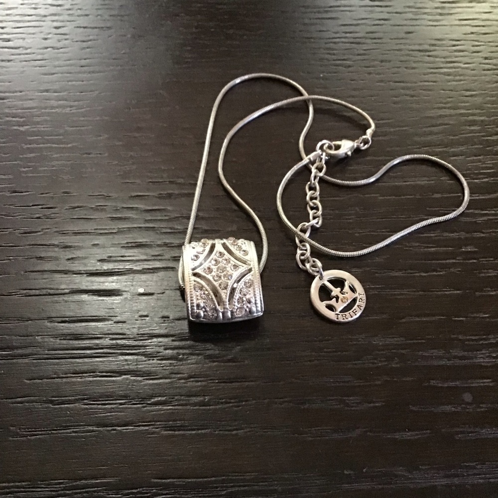 Vtg Trifari Rhinestone Silver Rectangular Pendant… - image 5